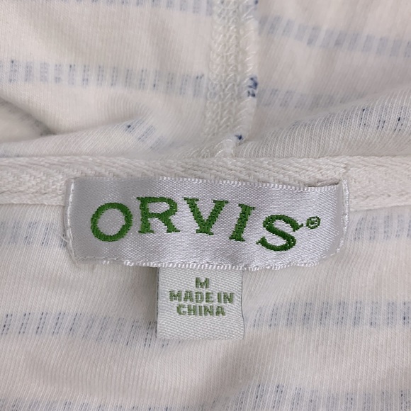 Orvis Hooded Pullover Embroidered Top Sweatshirt Tunic Creme Blue Size Medium - Picture 4 of 12